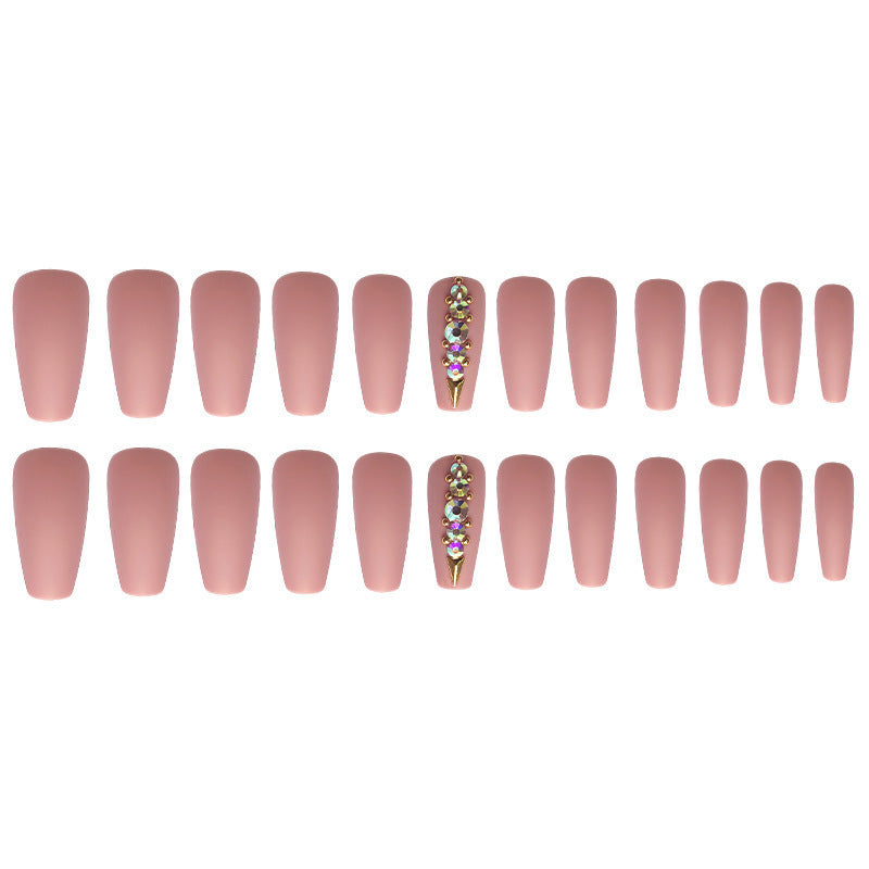 Matte Ballet Nails - Long Flesh Diamond Love Design