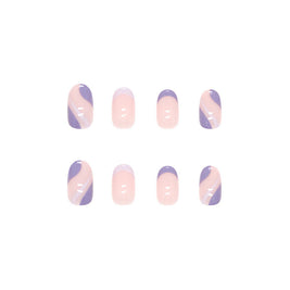 Professional Gradient Oval Nail Tips - 24pc Purple Corrugated Design