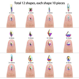 3D Nail Art Rhinestone Set - 120pcs AB Color Resin Drills + Tools