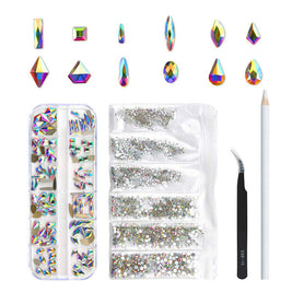 3D Nail Art Rhinestone Set - 120pcs AB Color Resin Drills + Tools