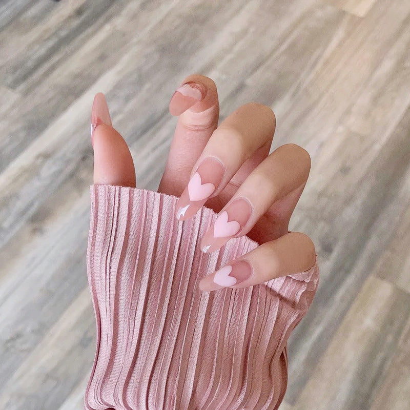 Love Peach Heart Long Press On Nails