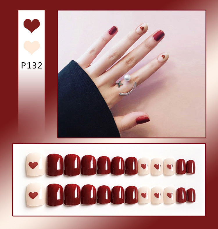 Love Peach Heart Long Press On Nails