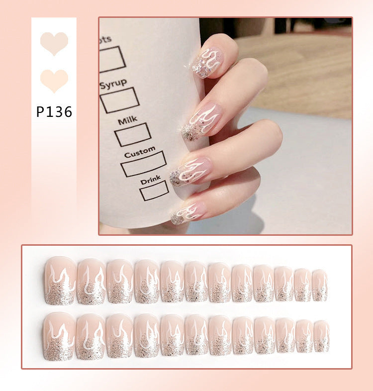 Love Peach Heart Long Press On Nails