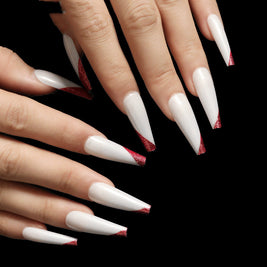Rose Gold Ballet Press On Nails - 24pc Long French Manicure Set
