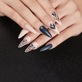 False Nails Matte Khaki - Trendy Smudge Design