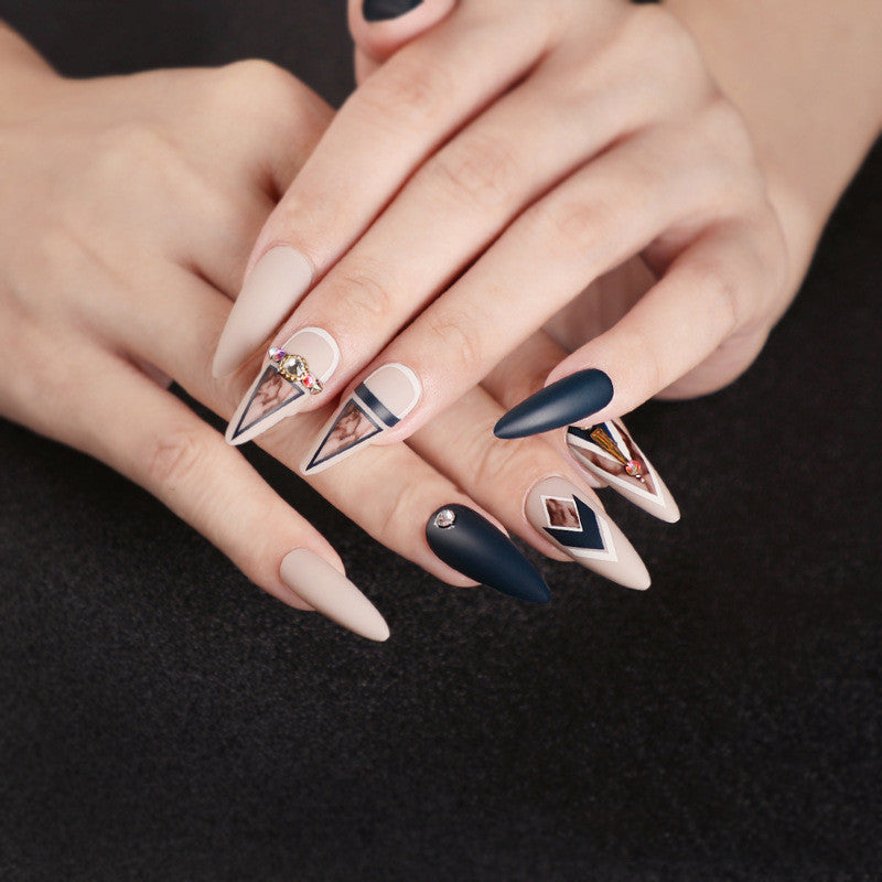 False Nails Matte Khaki - Trendy Smudge Design