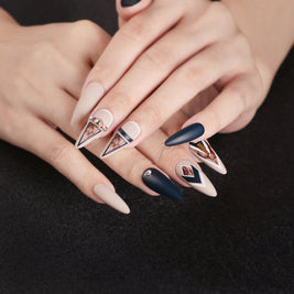 False Nails Matte Khaki - Trendy Smudge Design