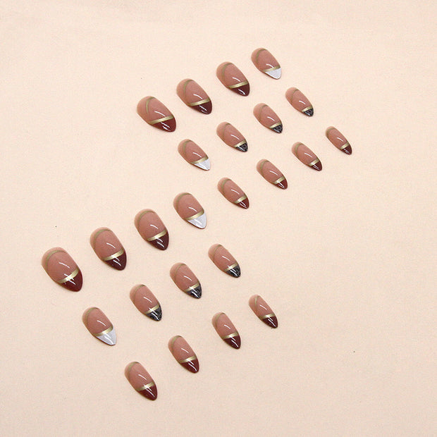 Almond Leopard Print Nails - Gold Foil & White Color-Blocking Set