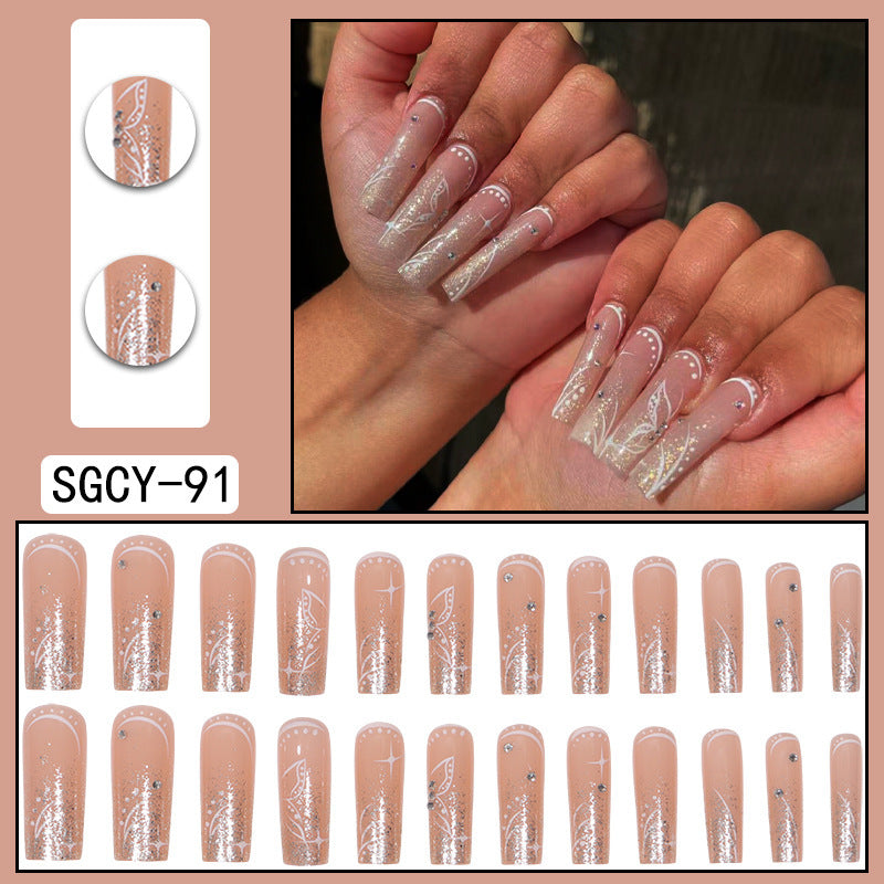 Long Pointed Gradient Nails - Blooming Electroplated Tips
