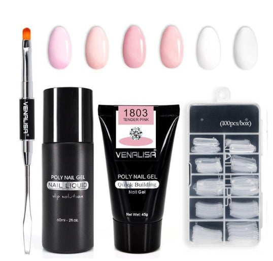 Professional Nail Gel Polish Kit - 100 Tips + Builder Gel Included