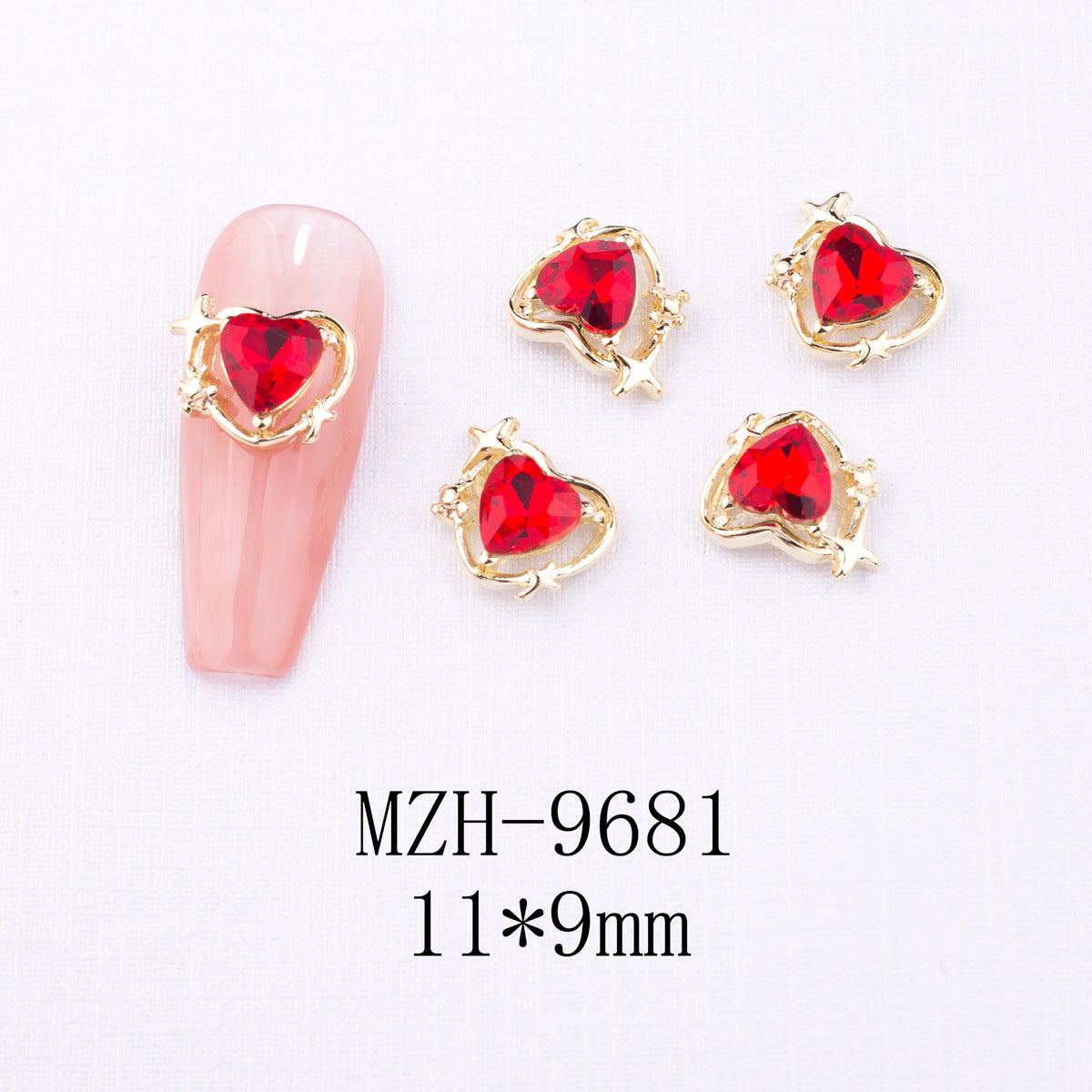 New Year Nail Bow Set - Glass & Metal Heart Decorations