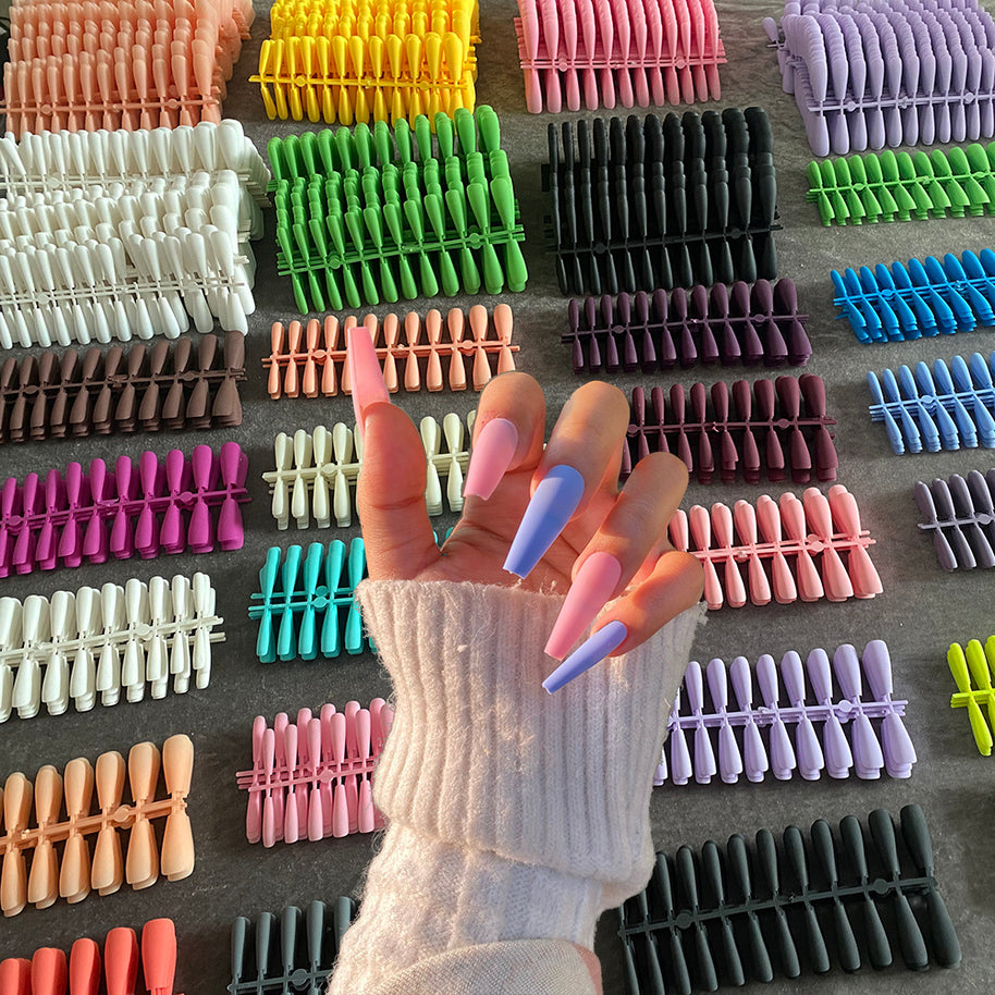 Matte Coffin False Nails - 24pcs Multi-Color Ballet Nail Set