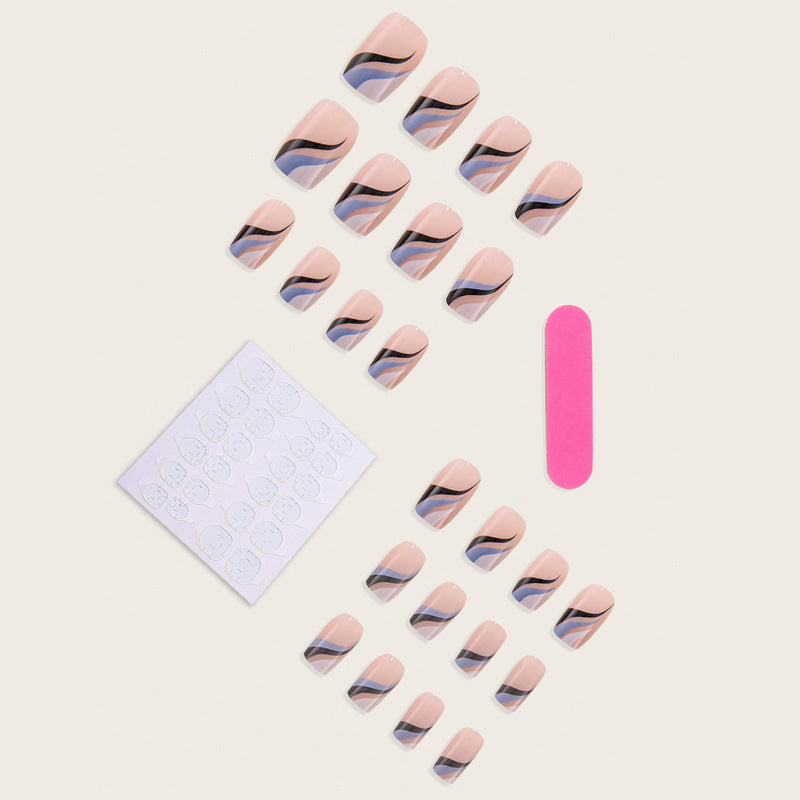 French Line Fake Nails - Wear Armor Water Ripple Effect