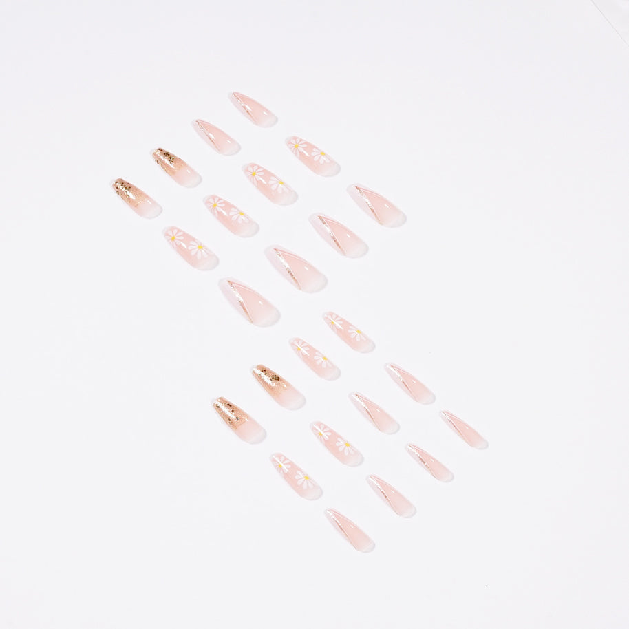 French Floral Press-On Nails - Rose & Tulip Ballet Length Tips