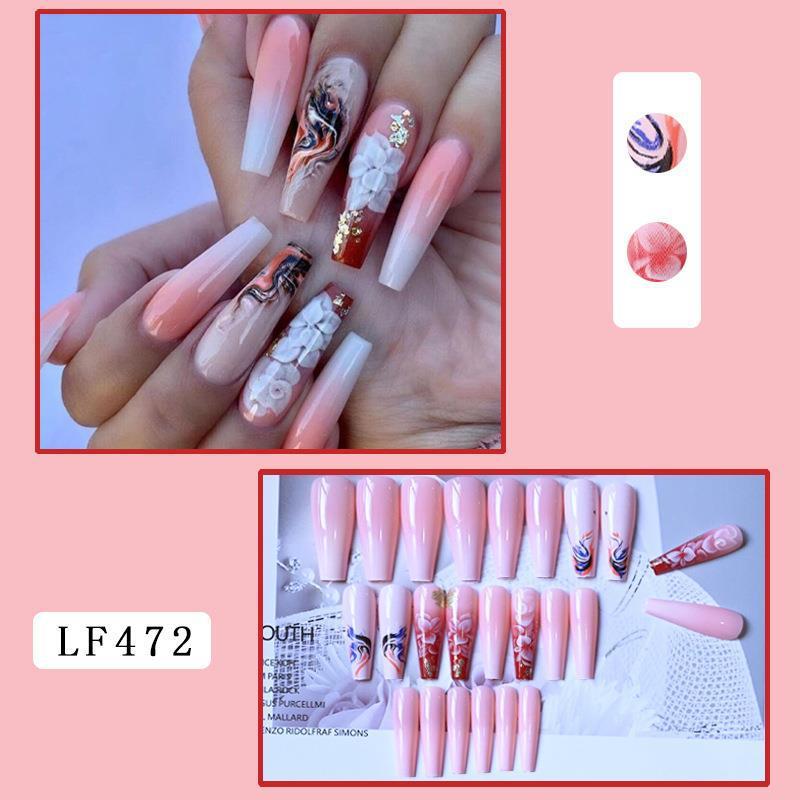 Glitter Camellia Nails - Ultra-Long Trapezoid Coffin Tips