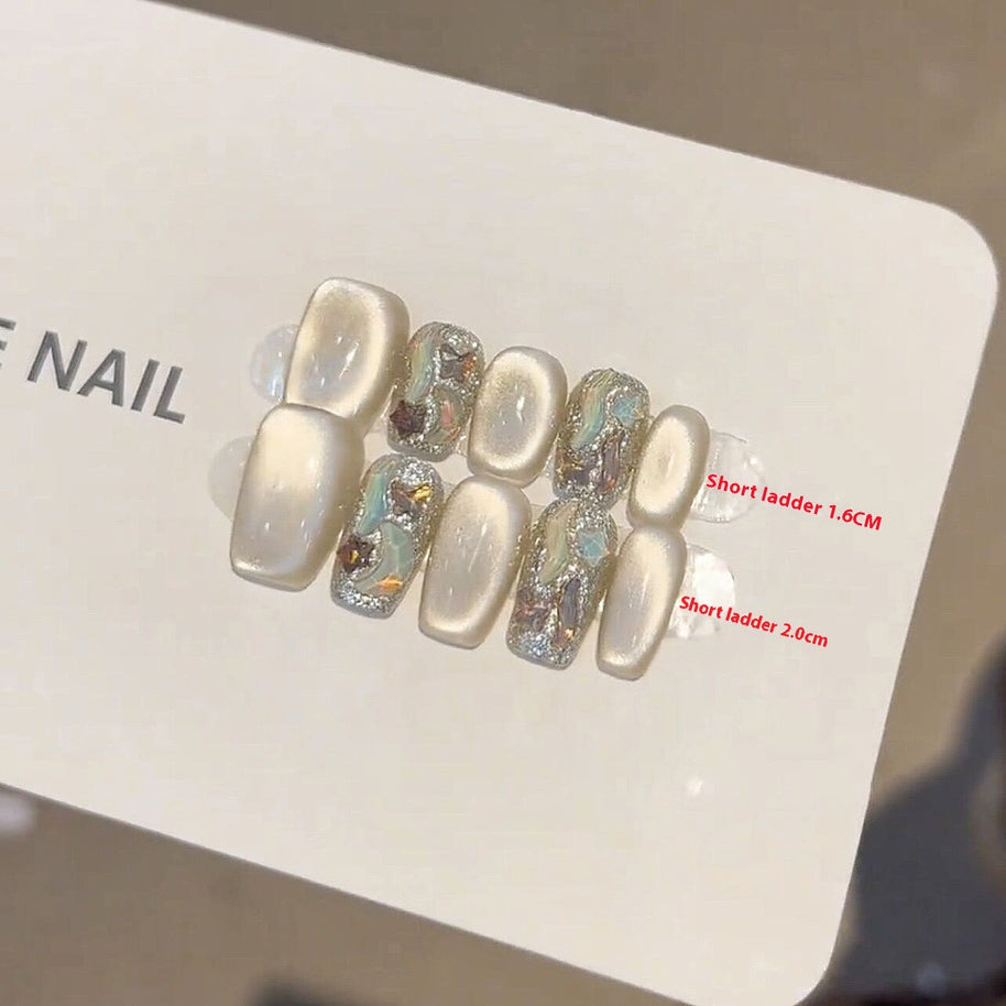 Mint Cat Eye UV Nails - Handmade Press-On Set