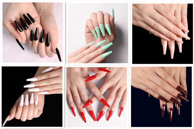 Multi-Color Long Coffin Press On Nails - Ballet False Nails