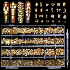Professional Nail Art Rhinestones - 24 Grid Kit with AB & Colored Diamonds