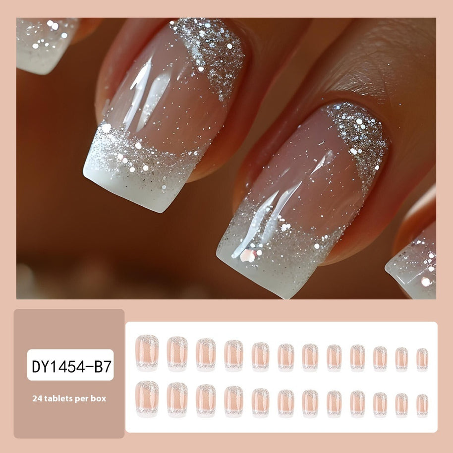 Glitter French Tip Nails - Sweet Starry Night Design
