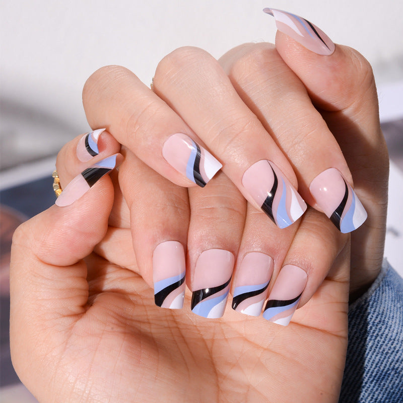 French Line Fake Nails - Wear Armor Water Ripple Effect