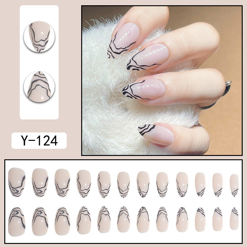 Almond French Nail Tips - 24pcs Water Drop Rhinestone Manicure Set