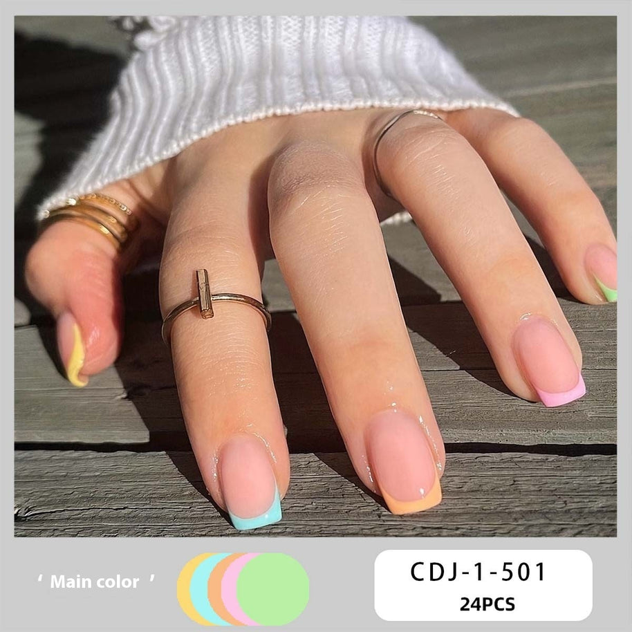 Candy Color Press On Nails - European & French Style Set