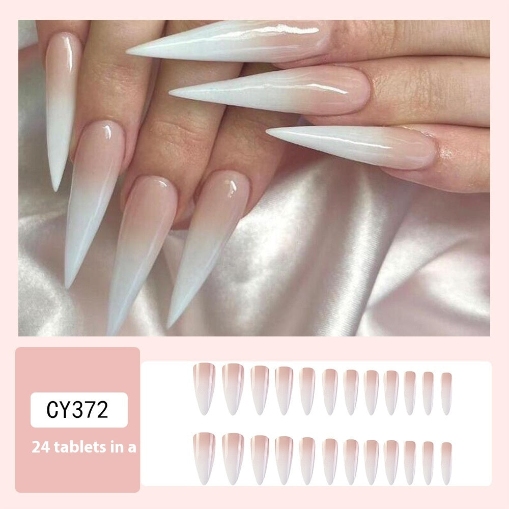 Milky White Gradient Nails - Long Drop Shape Press-On Set