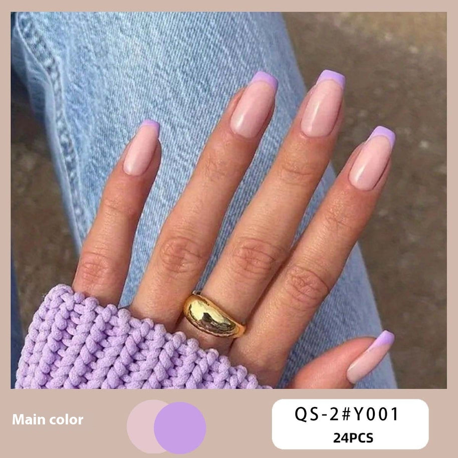 Candy Color Press On Nails - European & French Style Set