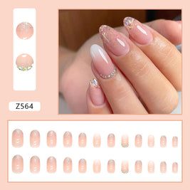 Gradient Glitter Fake Nails - Diamond Armor Oval Shape