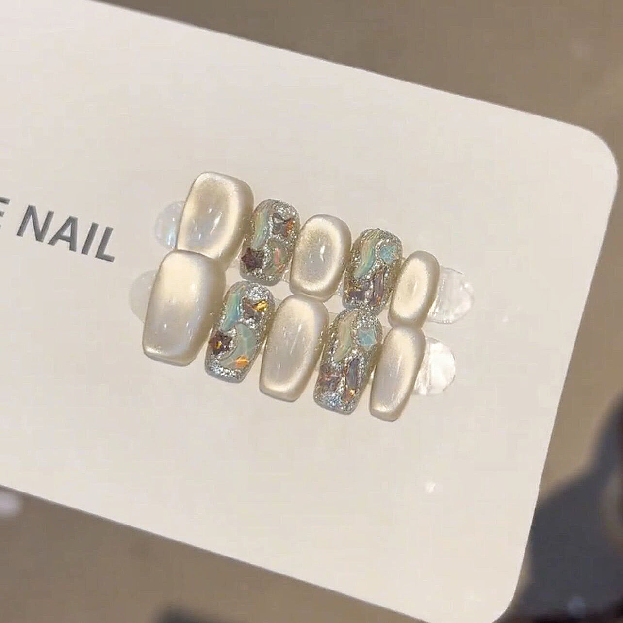 Mint Cat Eye UV Nails - Handmade Press-On Set