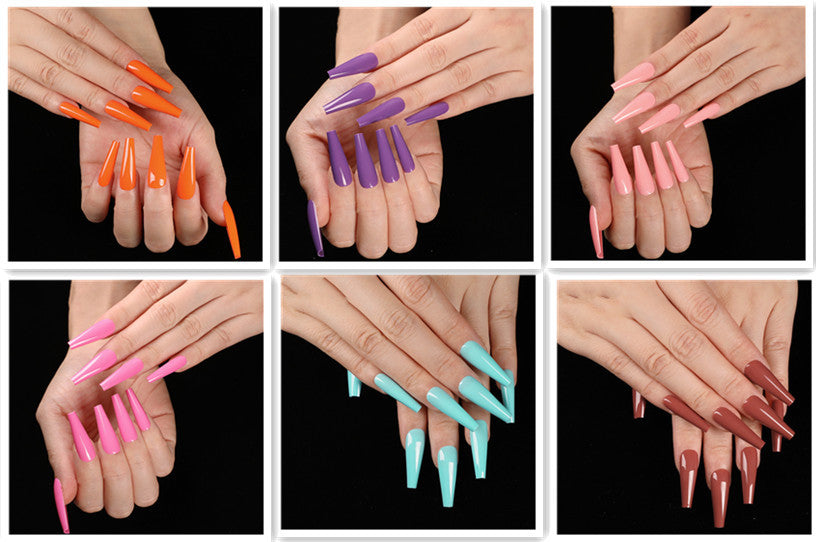 Multi-Color Long Coffin Press On Nails - Ballet False Nails
