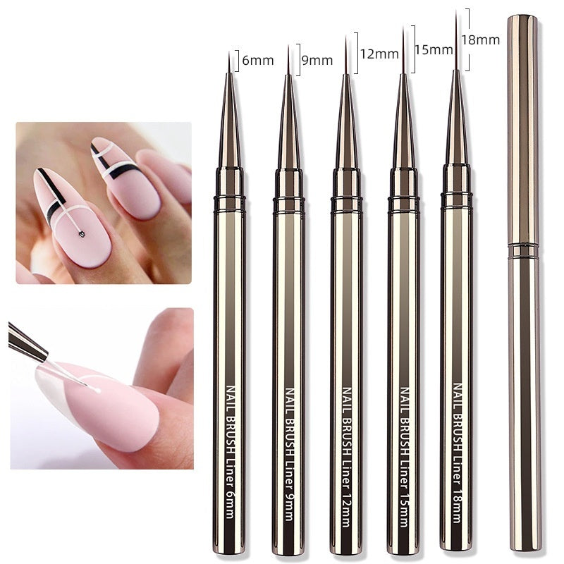 Professional Nail Art Line Pens – 5-Piece Gun Metal Set for Detailed Designs