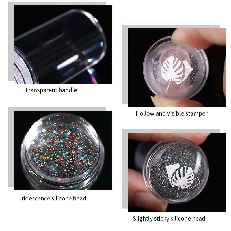 Transparent Nail Stamp Laser Seal – Colorful Handle Magic Printing Tool