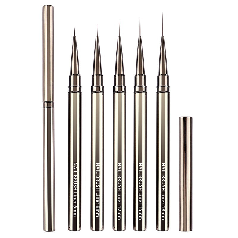 Professional Nail Art Line Pens – 5-Piece Gun Metal Set for Detailed Designs