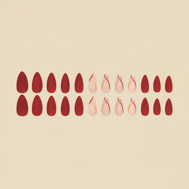 Almond Nail Tips - Plaid Design with Jelly Glue