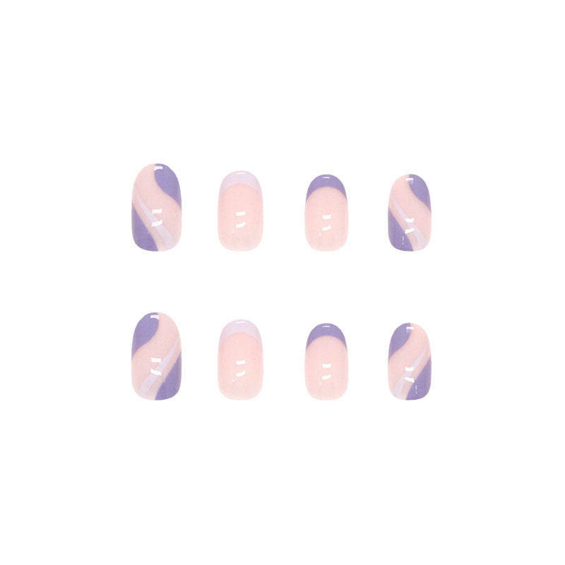 Professional Gradient Oval Nail Tips - 24pc Purple Corrugated Design