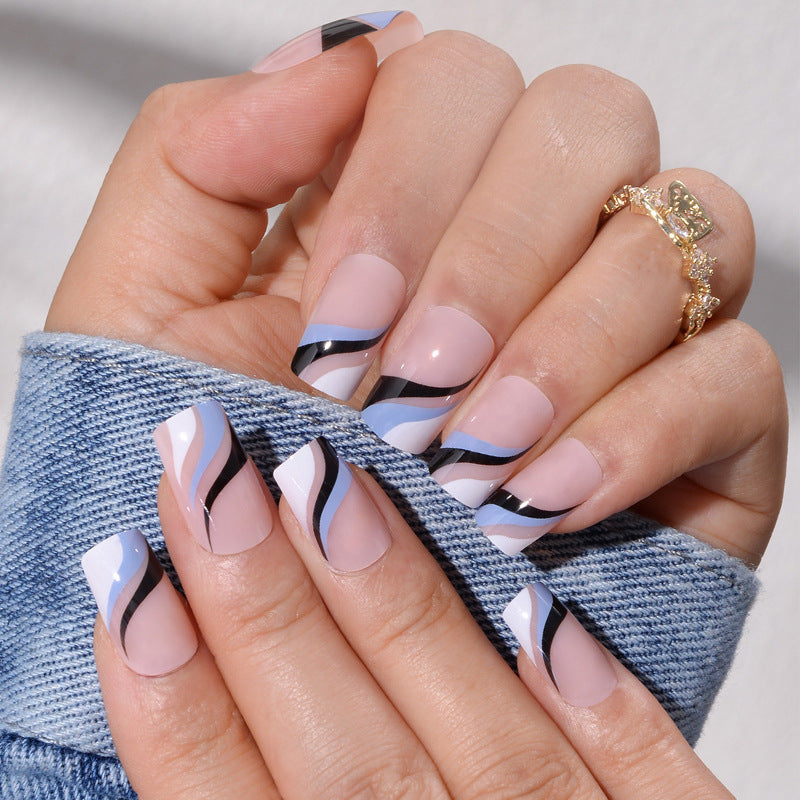 French Line Fake Nails - Wear Armor Water Ripple Effect