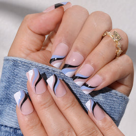 French Line Fake Nails - Wear Armor Water Ripple Effect