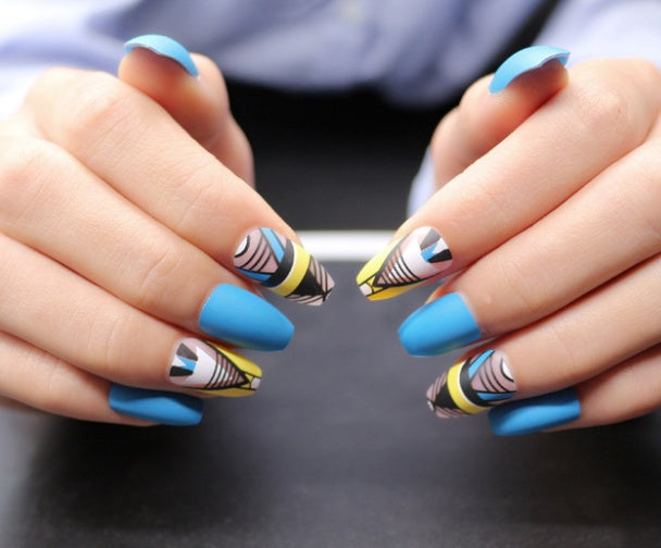 Pointed Matte False Nails - 24pc Color Printed Nail Set