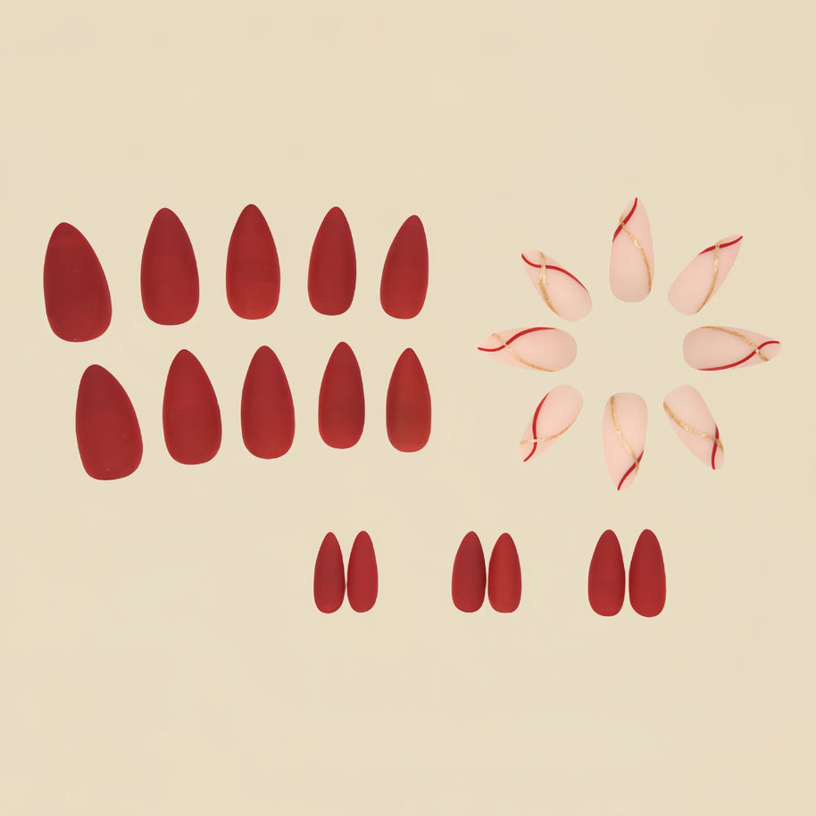 Almond Nail Tips - Plaid Design with Jelly Glue