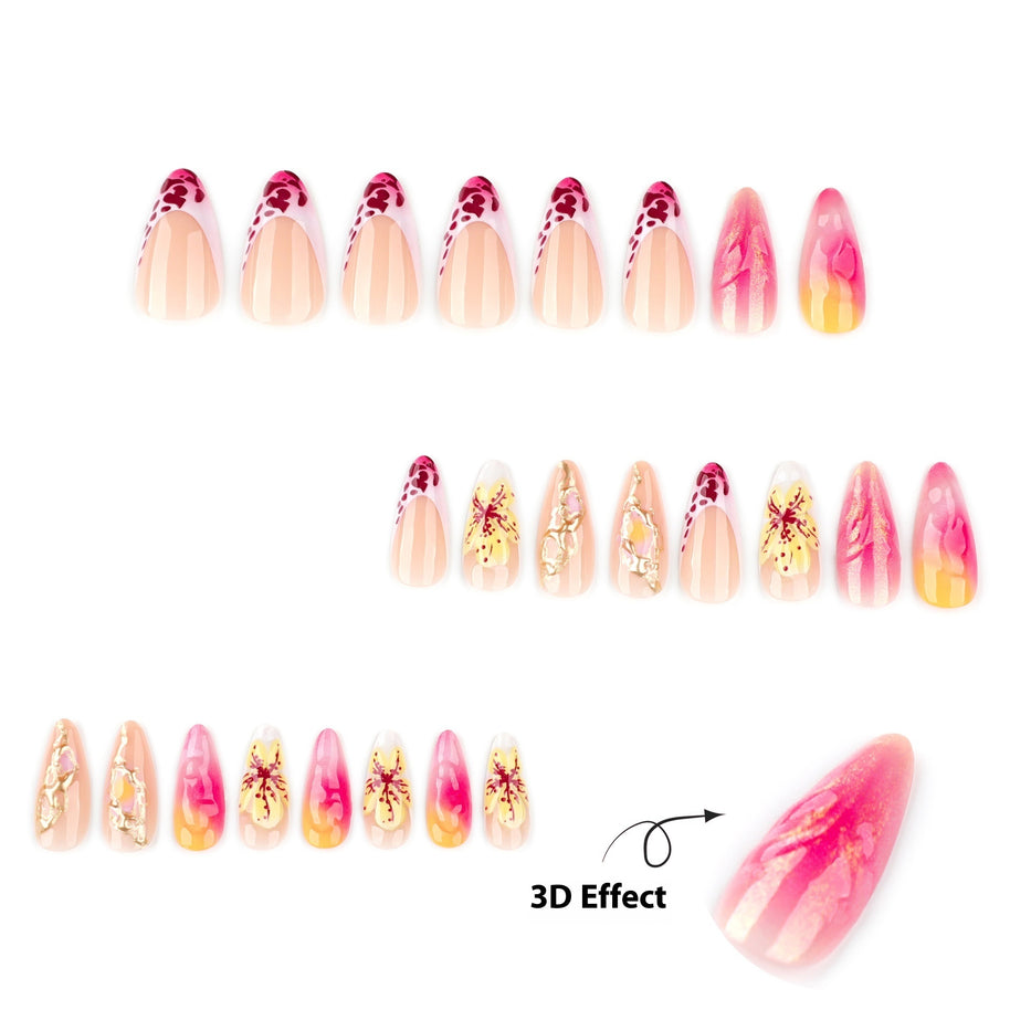 Leopard & Flower French Nails - 3D Gradient Press-On Set