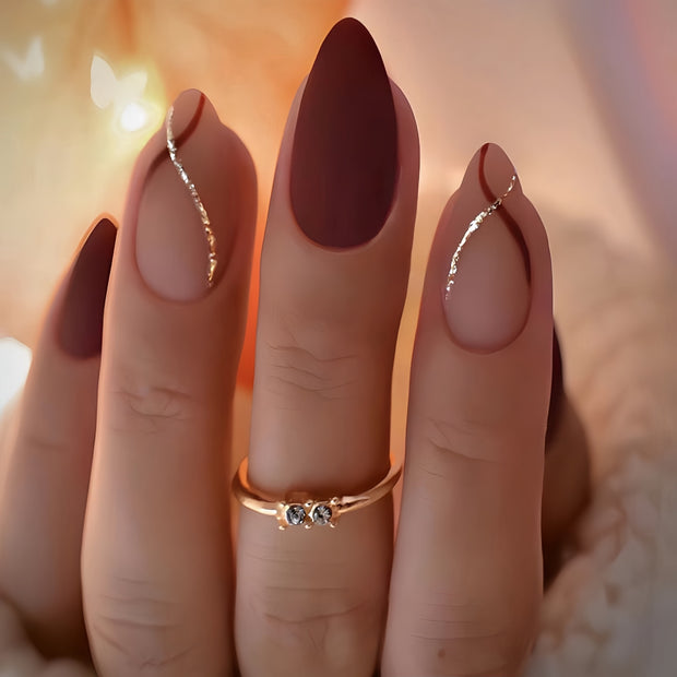 Almond Nail Tips - Plaid Design with Jelly Glue