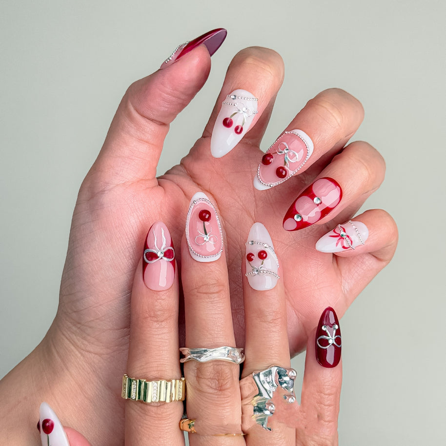 Almond Nails - Hand-Painted Carved False Nails