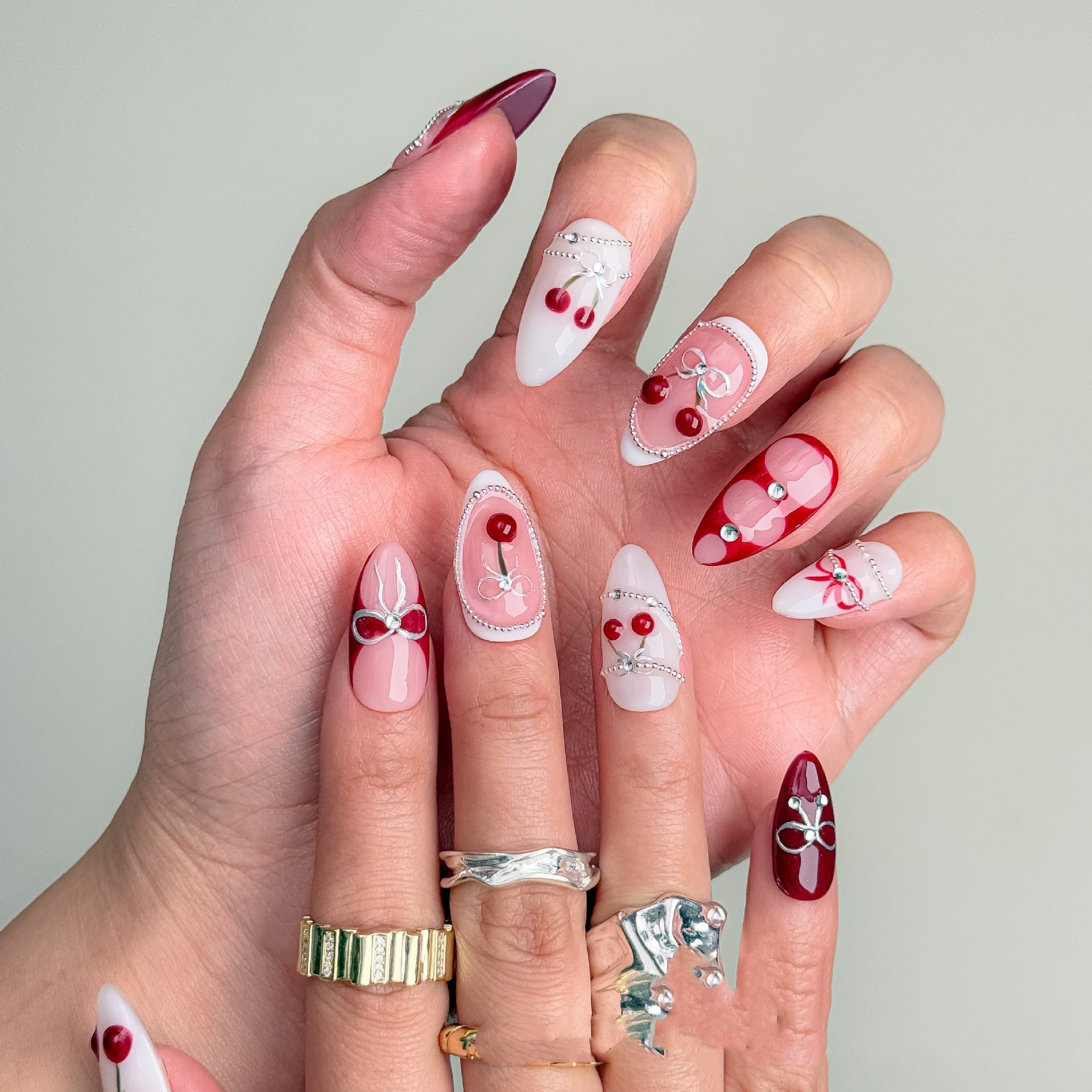 Almond Nails - Hand-Painted Carved False Nails