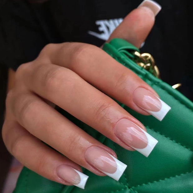 Chinese Style French White Nails - Love Pattern Medium Tips
