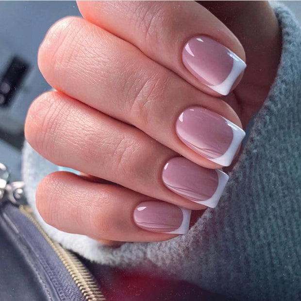 Classic White French Tip Nail Patches - Short Square Style
