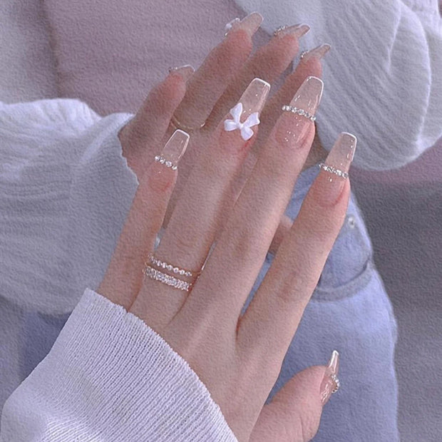 Diamond Bow Nail Patches - U-Shaped French Press-On Set

