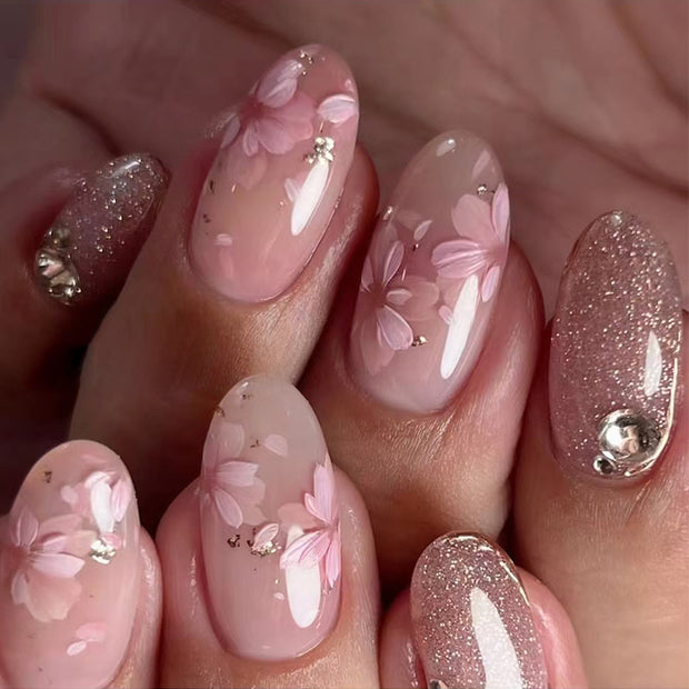 Floral Oval Press On Nails - 24pc Wearable Manicure Set
