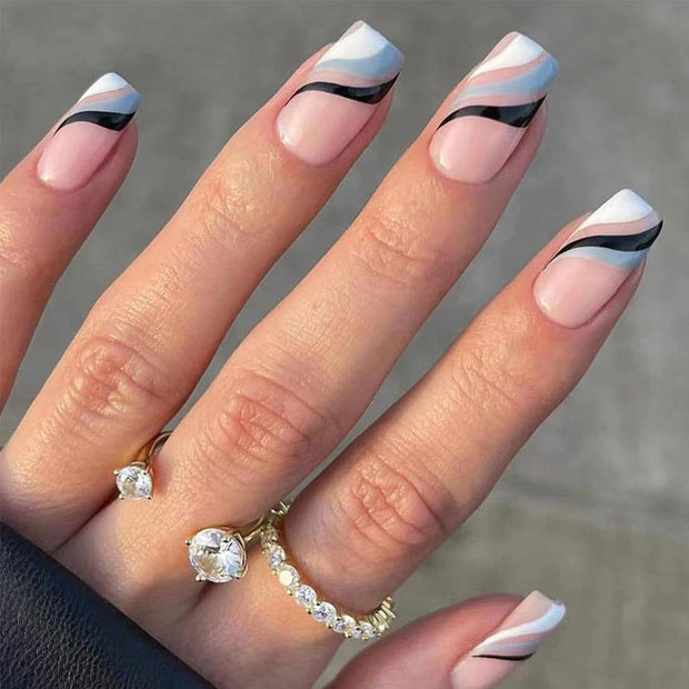 French Line Fake Nails - Wear Armor Water Ripple Effect
