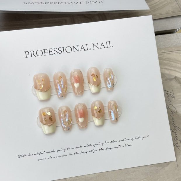 French Sequins Press On Nails - Love Design Detachable Set
